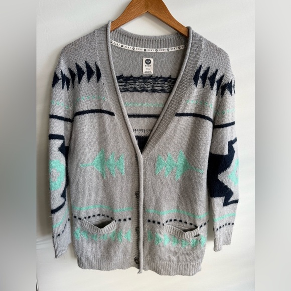 Roxy Gray and Mint Aztec Cardigan • Women’s small - Picture 1 of 7